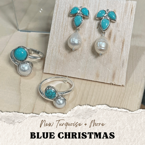 Turquoise and Pearl Jewelry, Rings, Earrings, Blue Gemstone Jewelry