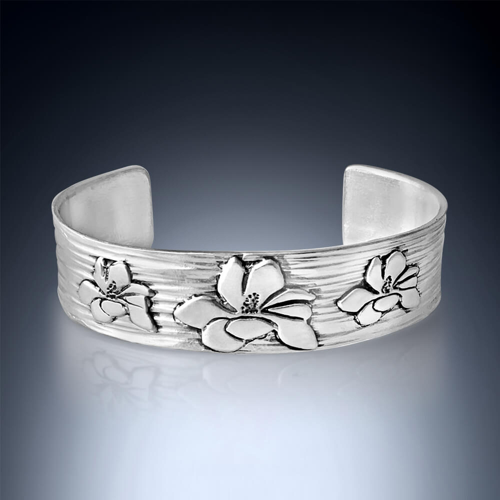RVM Jewels Long Flower Leaf Silver Style Open Hand Cuff Bracelet